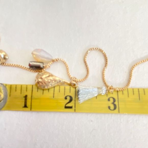 Dainty Necklace Five Charm Gold Tone Chain Princess Length - Picture 8 of 9